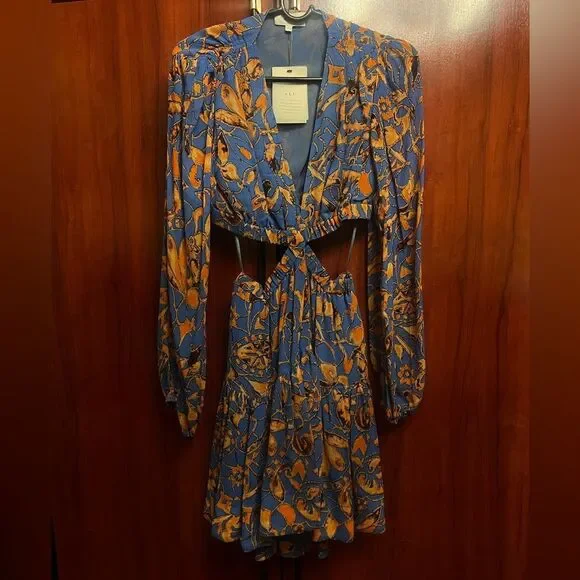 A.L.C. Silk Izzy Mini Blue Orange Dress - Picture 9 of 9